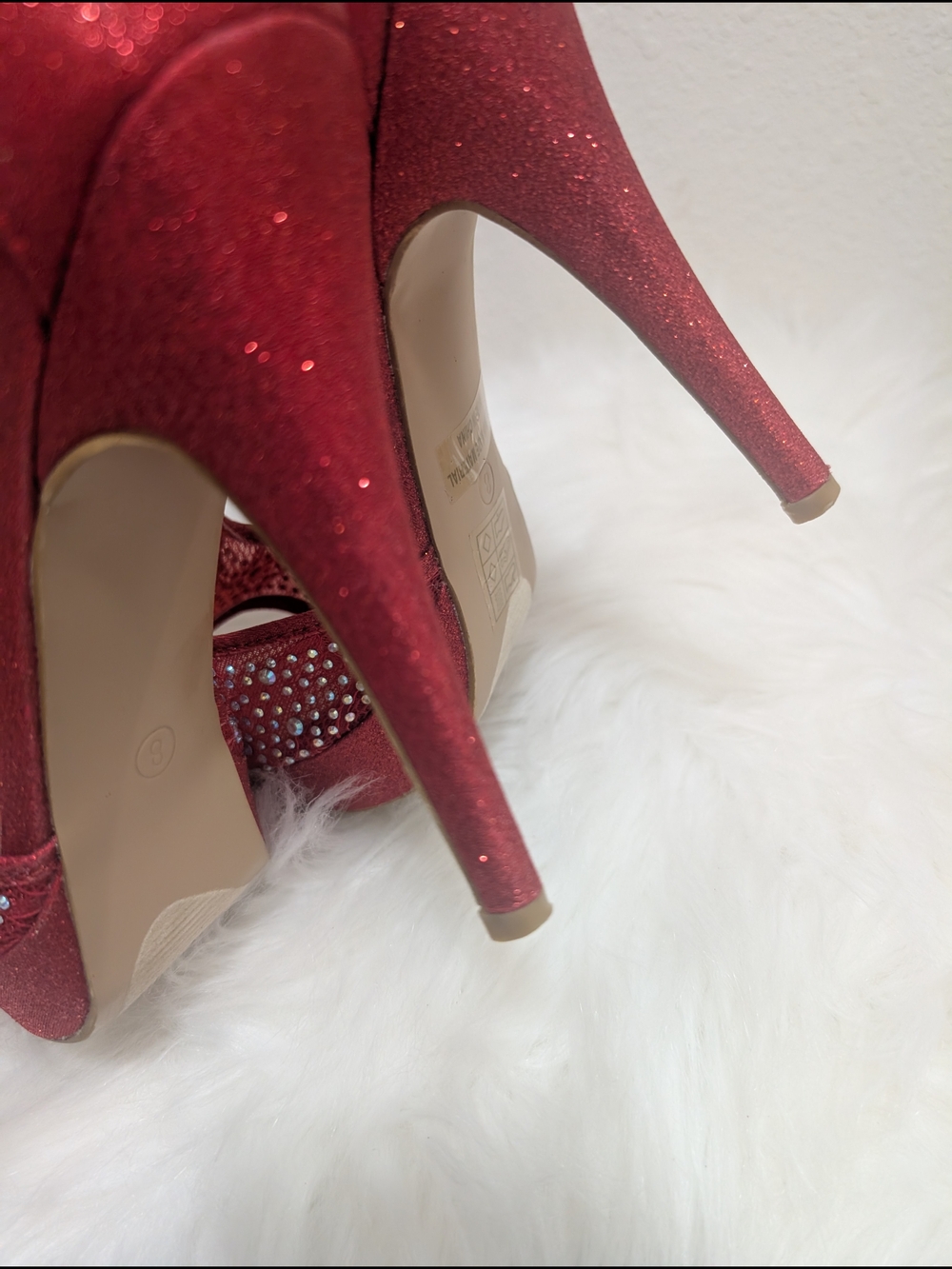 Red Rhinestone T-Strap Platform Heels - Picture 6 of 8